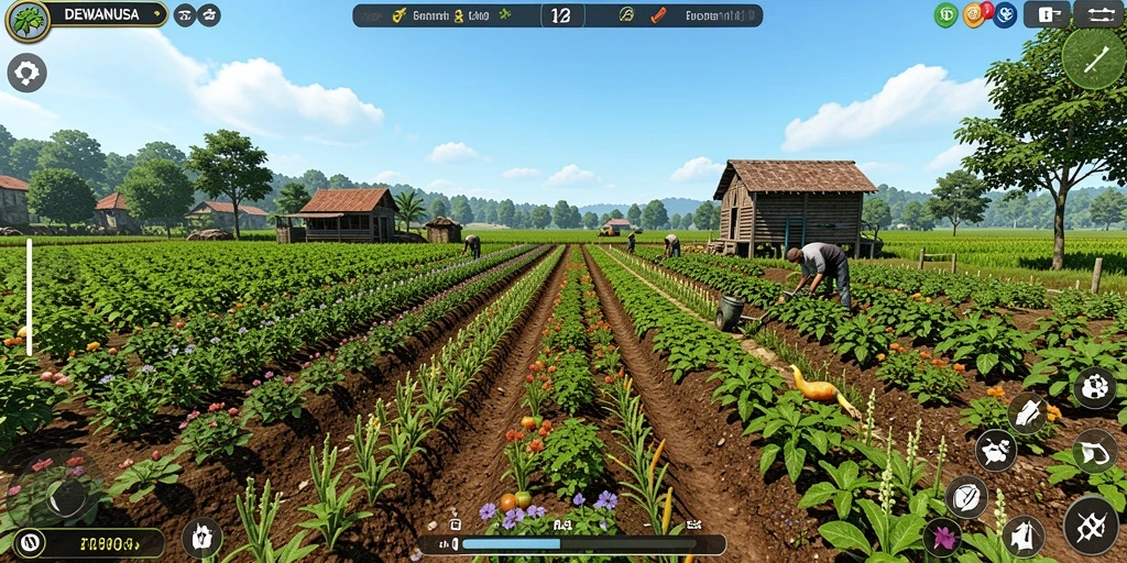 Tampilan gameplay DEWANUSA dengan aktivitas bertani yang seru.