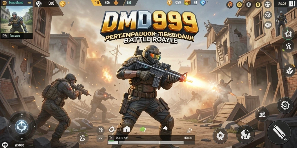 Tampilan gameplay mendebarkan dalam DMD999, peta luas dan aksi pertempuran seru.