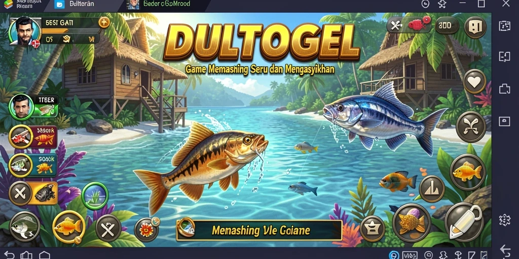 Tampilan gameplay seru dalam DULTOGEL saat menangkap ikan.