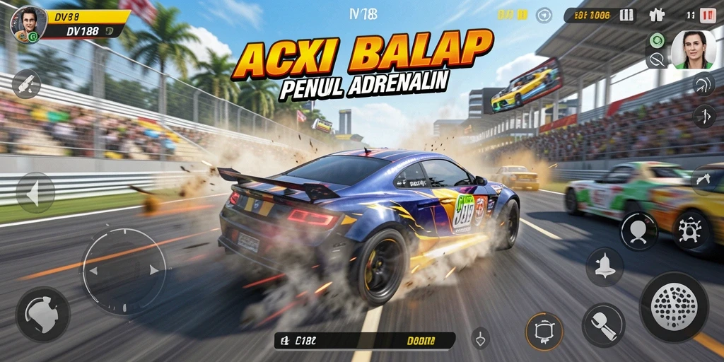 Screenshot gameplay DV188 yang menampilkan aksi balapan seru.