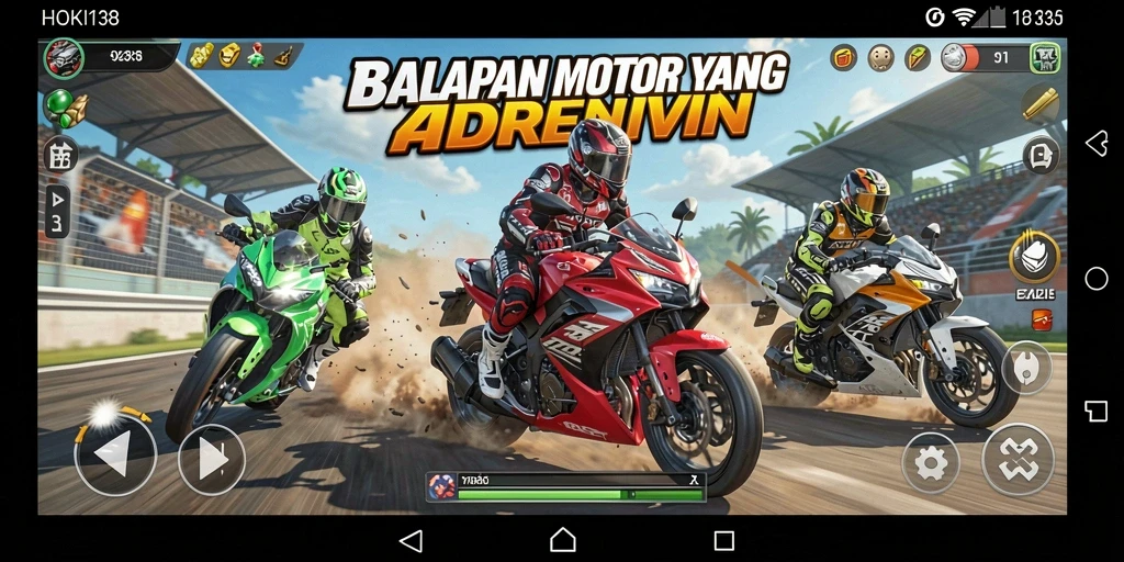 Tampilan gameplay HOKI138 yang menegangkan saat balapan motor.