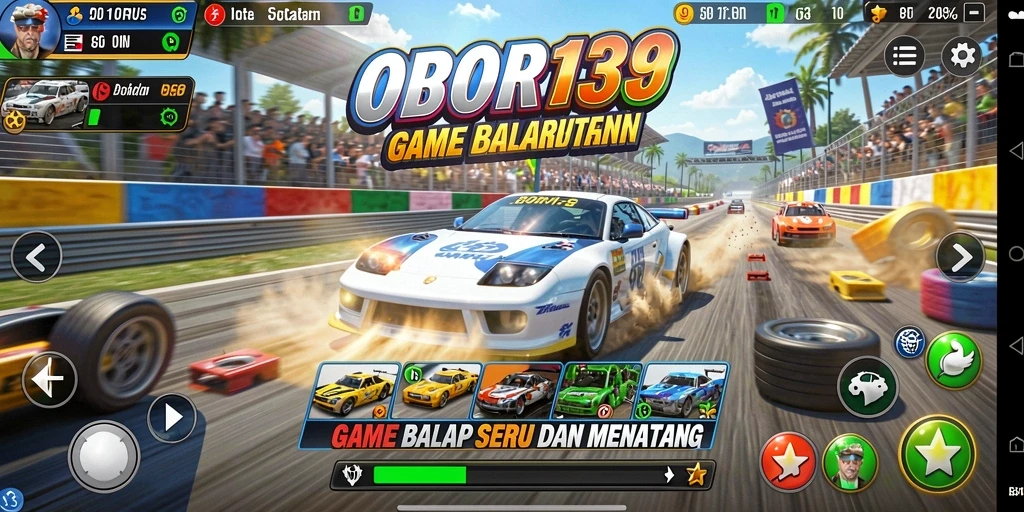 Tampilan gameplay OBOR138 yang mendebarkan dan penuh aksi balap.