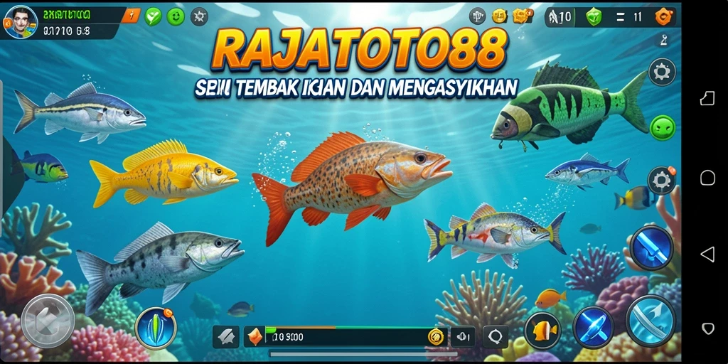 Screenshot gameplay RAJATOTO88 menampilkan suasana menembak ikan yang seru.