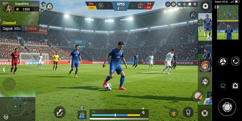 Gameplay RP55 yang mendebarkan dengan aksi sepak bola yang nyata.