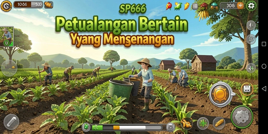 Screenshot gameplay menunjukkan aktivitas bertani yang seru dan interaktif.