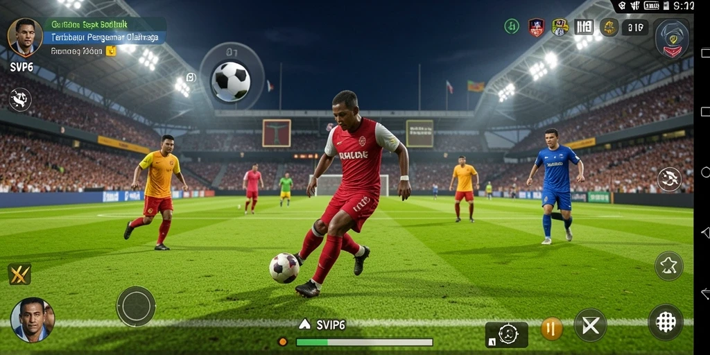 Tangkapan layar game SVIP6 menampilkan aksi sepak bola yang mendebarkan.
